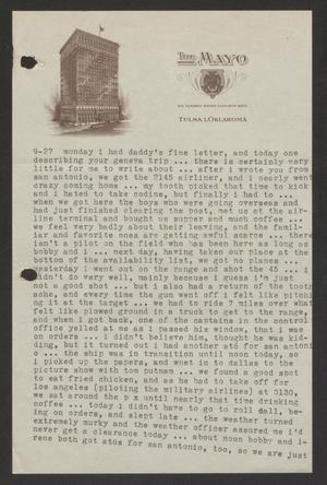Primary view of object titled '[Letter from Cornelia Yerkes to Frances Yerkes, September 27, 1944]'.