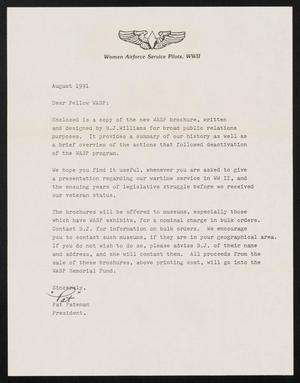 Primary view of object titled '[Letter from Pat Pateman to WASP veterans, August 1991]'.