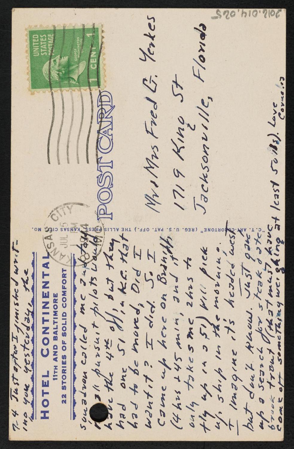 [Postcard from Cornelia Yerkes to Fred G. and Frances Yerkes, July 4, 1944]
                                                
                                                    [Sequence #]: 2 of 2
                                                