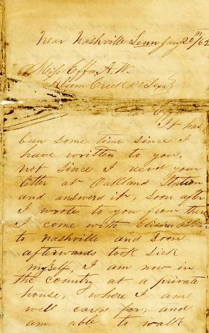 Primary view of object titled '[Letter from Kenner K. Rector to Effie Watts, January 20th, 1862]'.