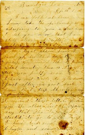 Primary view of object titled '[Letter from Vanburen W. Sargent to Mr. and Mrs. Sargent, April 14, 1864]'.