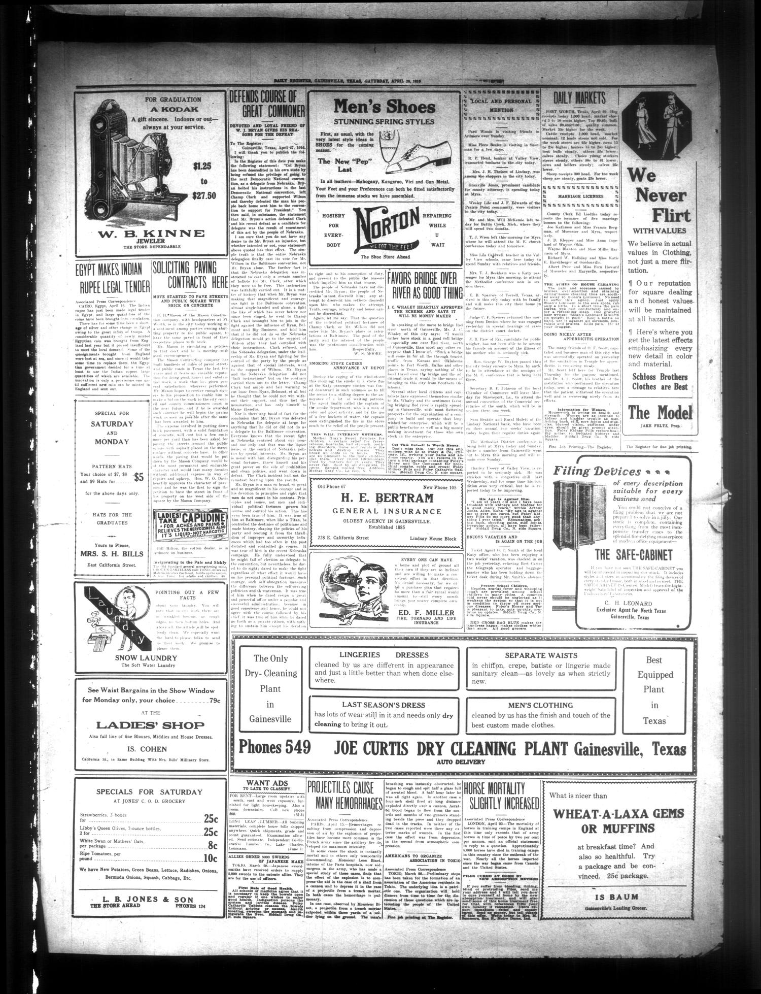 Gainesville Daily Register and Messenger (Gainesville, Tex.), Vol. 32, No. 256, Ed. 1 Saturday, April 29, 1916
                                                
                                                    [Sequence #]: 4 of 4
                                                