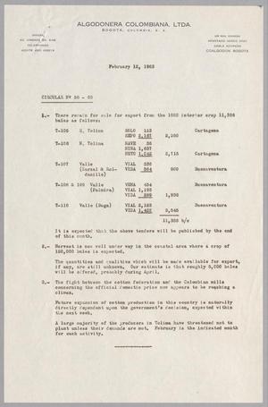 Primary view of object titled '[Algodonera Colombiana Ltda. Circular 56-63, February 12, 1963]'.
