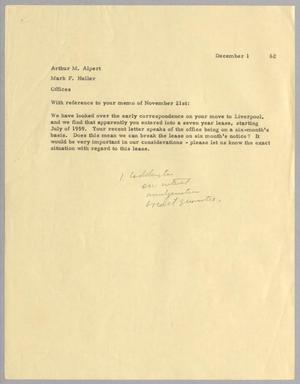 Primary view of [Letter from Arthur M. Alpert to Mark F. Heller, December 1, 1962]