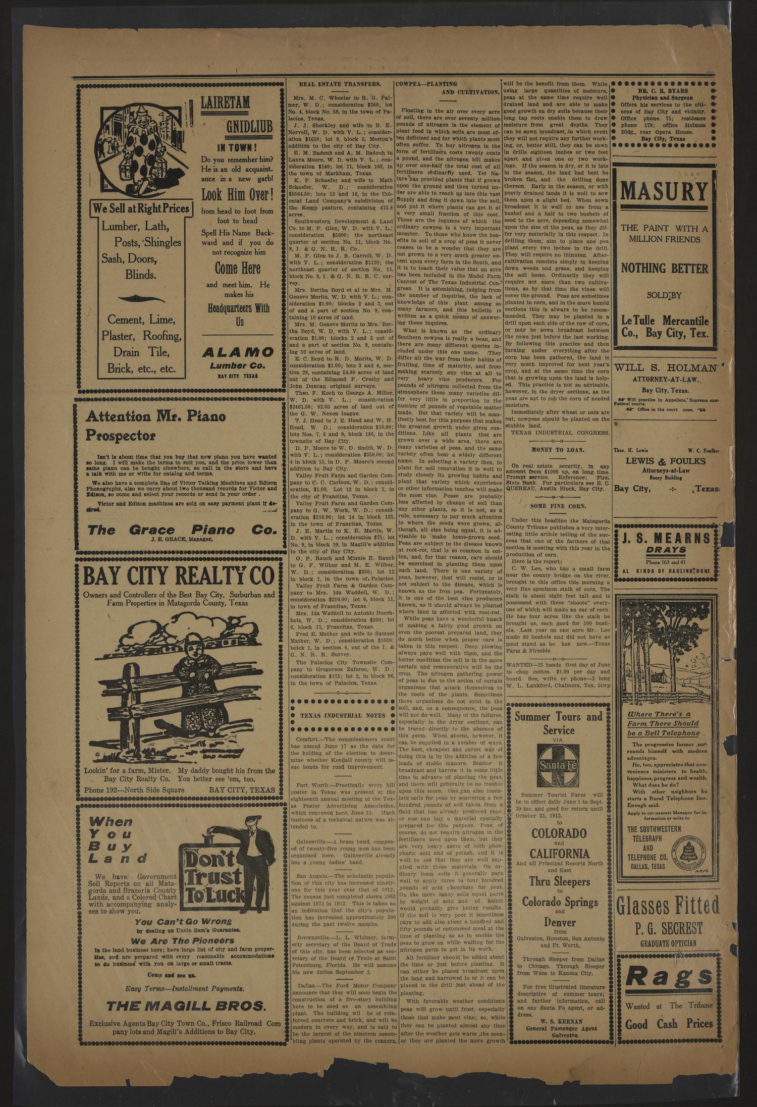 The Matagorda County Tribune. (Bay City, Tex.), Vol. 67, No. 28, Ed. 1 Friday, June 13, 1913
                                                
                                                    [Sequence #]: 2 of 8
                                                