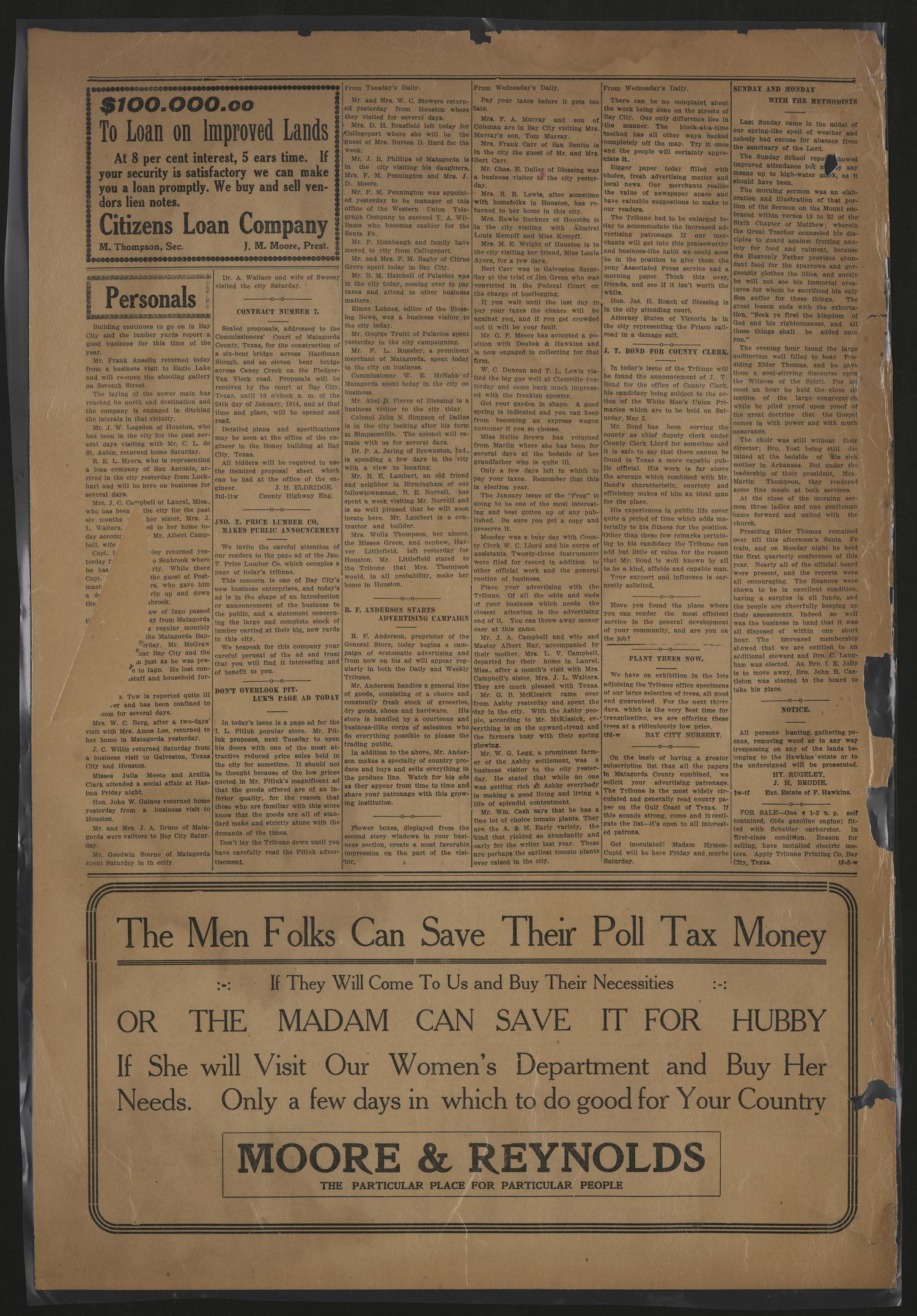 The Matagorda County Tribune. (Bay City, Tex.), Vol. 68, No. 8, Ed. 1 Friday, January 23, 1914
                                                
                                                    [Sequence #]: 2 of 12
                                                