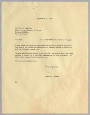 Primary view of object titled '[Letter from Arthur M. Alpert to William C. Griffith, September 26, 1966]'.