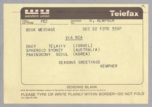 Primary view of object titled '[Telegram from H. Kempner, December 22, 1970]'.