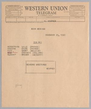 Primary view of object titled '[Telegram from H. Kempner, December 23, 1968]'.