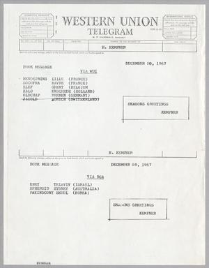 Primary view of object titled '[Telegram from H. Kempner, December 20, 1967]'.