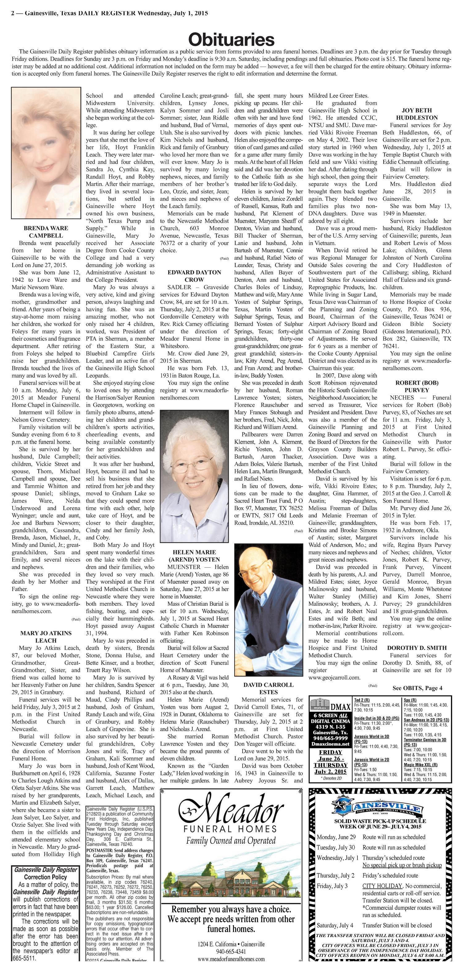Gainesville Daily Register (Gainesville, Tex.), Vol. 125, No. 215, Ed. 1 Wednesday, July 1, 2015
                                                
                                                    [Sequence #]: 2 of 12
                                                