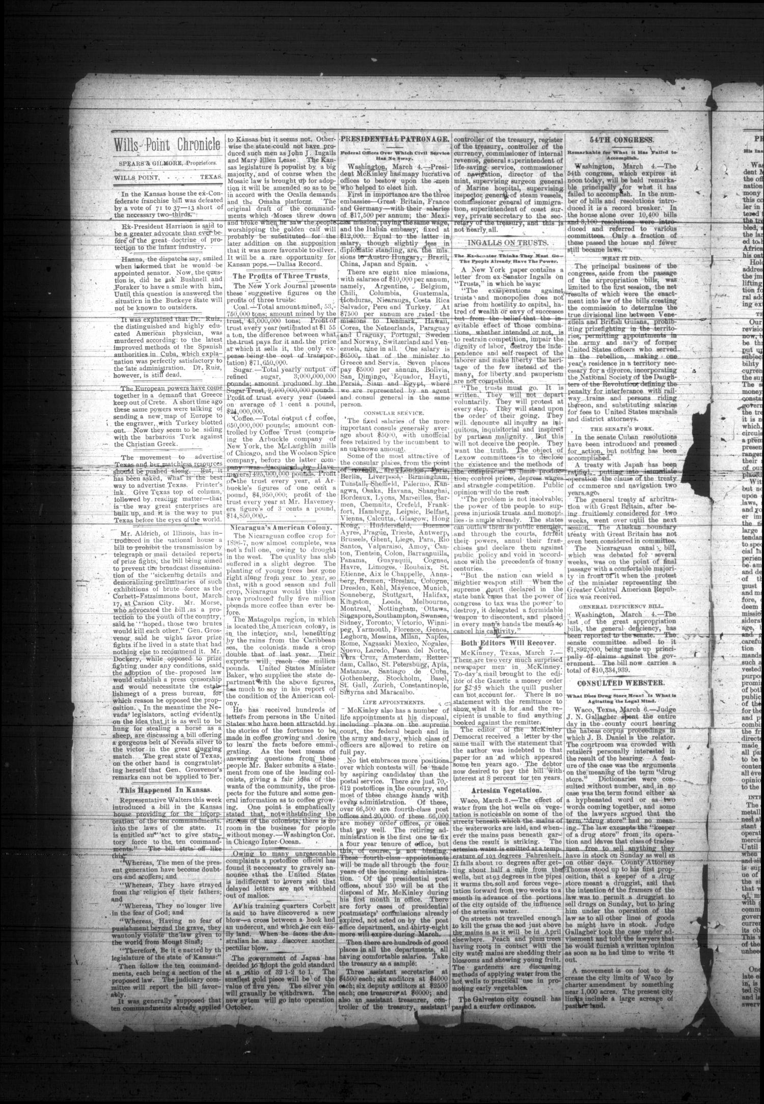 Wills Point Chronicle. (Wills Point, Tex.), Vol. 20, No. 10, Ed. 1 Thursday, March 11, 1897
                                                
                                                    [Sequence #]: 2 of 8
                                                