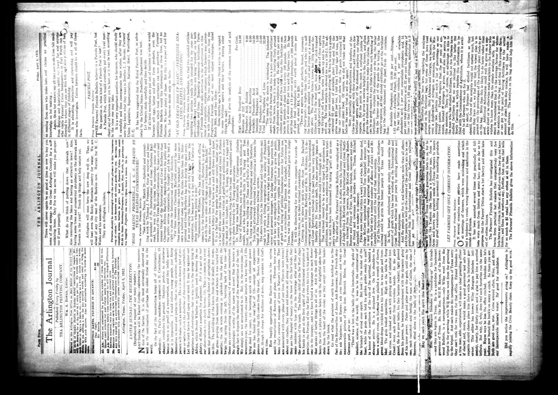 Arlington Journal (Arlington, Tex.), Vol. 15, No. 11, Ed. 1 Friday, April 5, 1912
                                                
                                                    [Sequence #]: 4 of 8
                                                