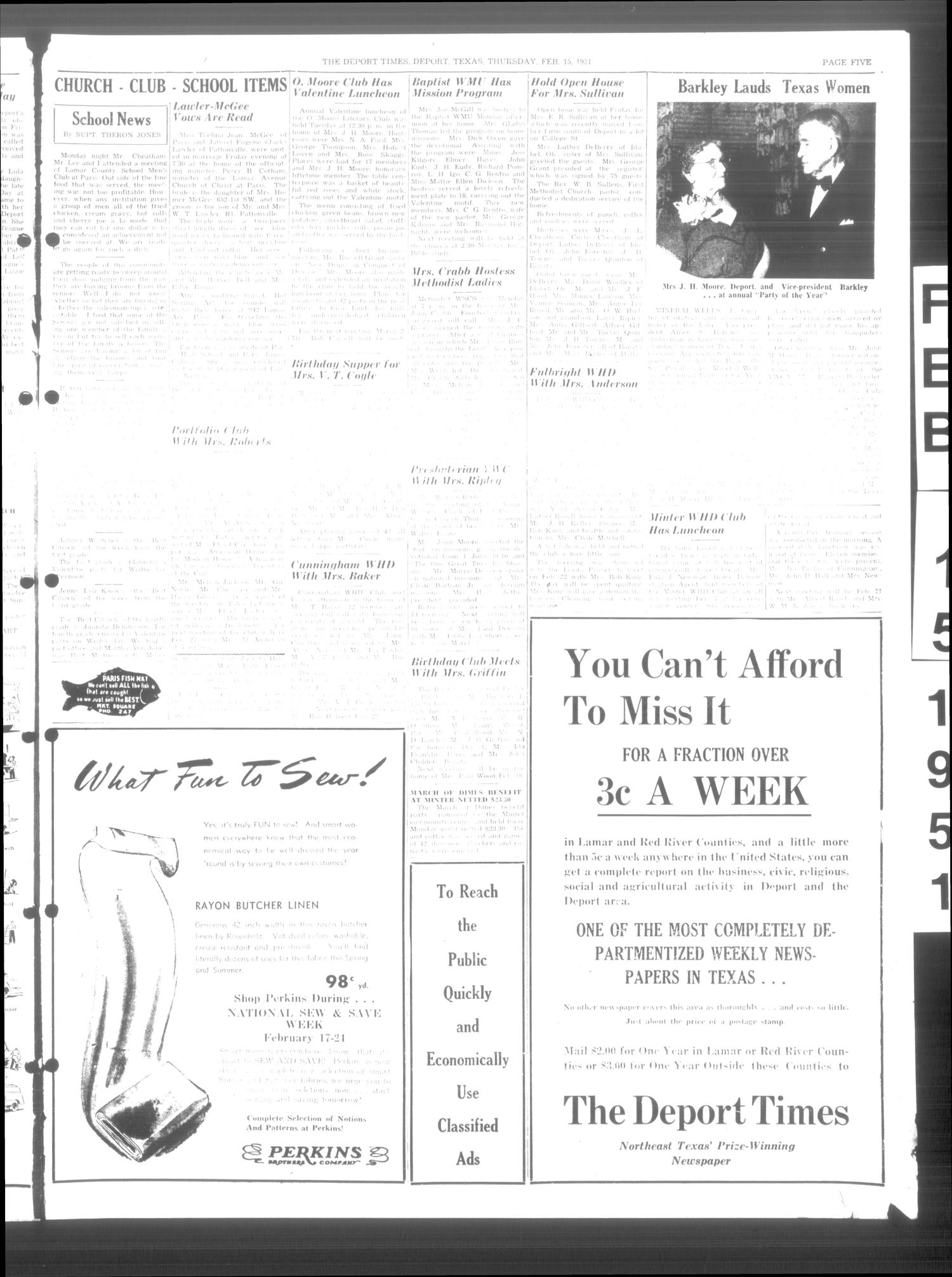 The Deport Times (Deport, Tex.), Vol. 42, No. 2, Ed. 1 Thursday, February 15, 1951
                                                
                                                    [Sequence #]: 5 of 8
                                                
