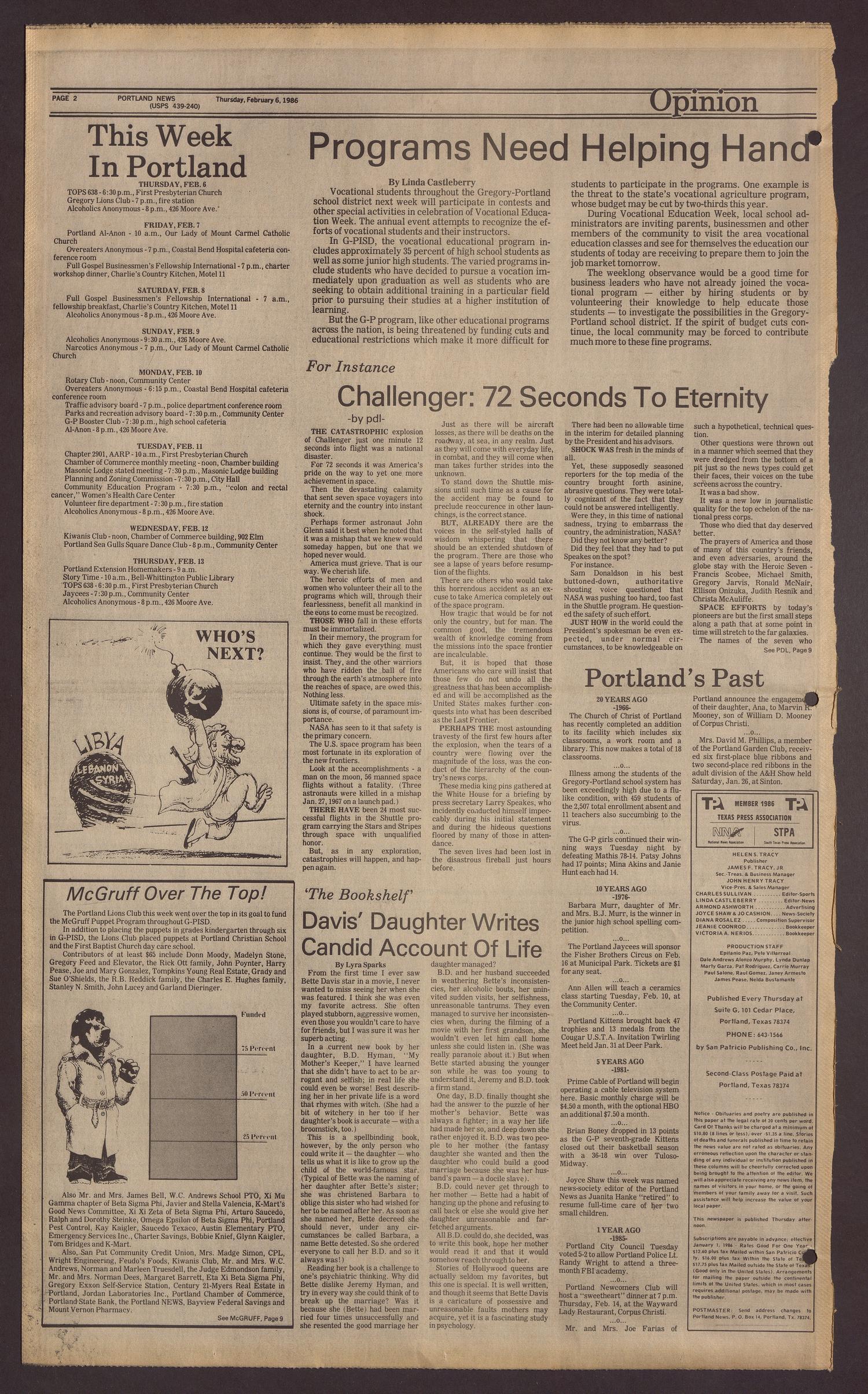 Portland News (Portland, Tex.), Vol. 20, No. 6, Ed. 1 Thursday, February 6, 1986
                                                
                                                    [Sequence #]: 2 of 22
                                                
