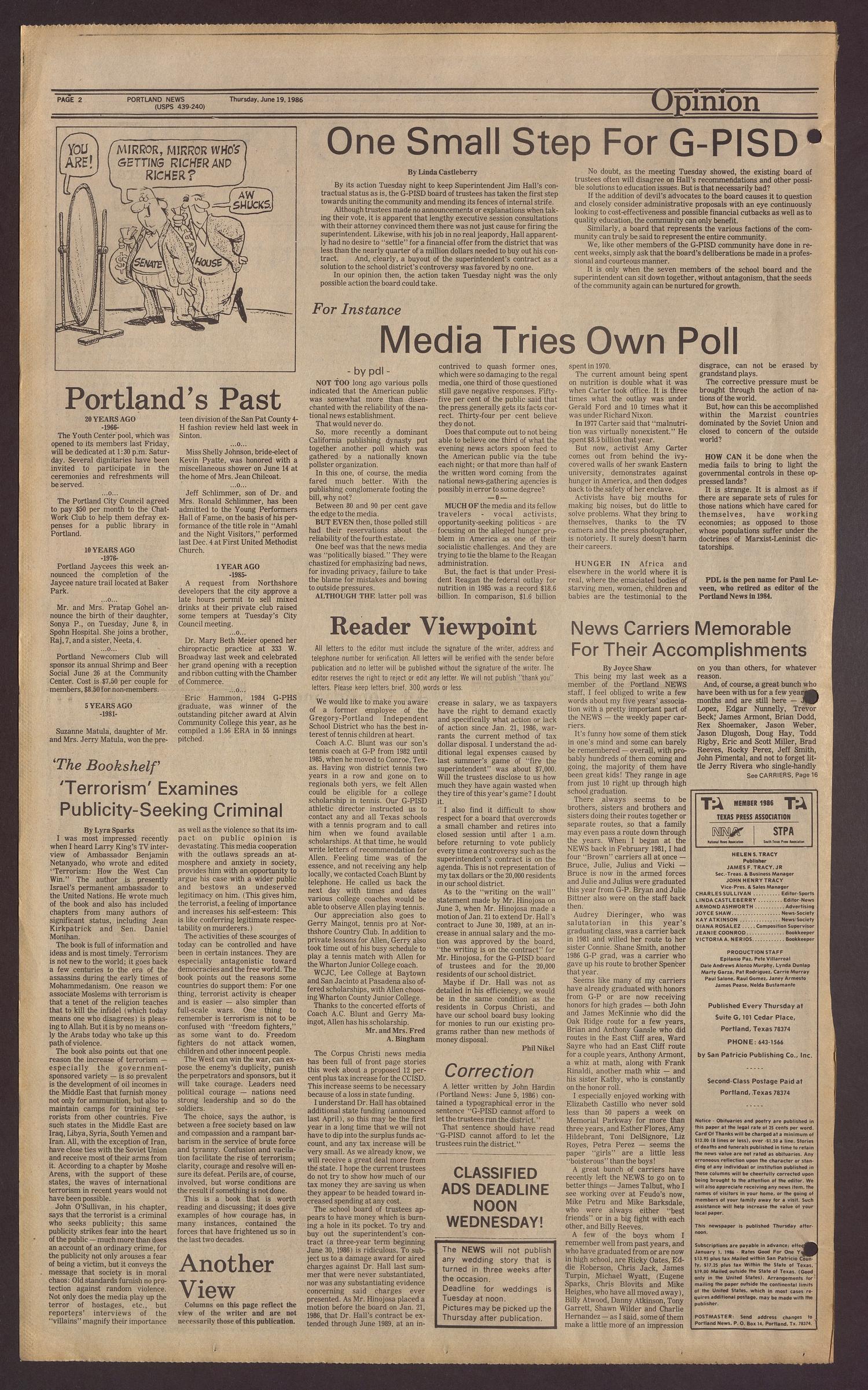 Portland News (Portland, Tex.), Vol. 20, No. 25, Ed. 1 Thursday, June 19, 1986
                                                
                                                    [Sequence #]: 2 of 16
                                                