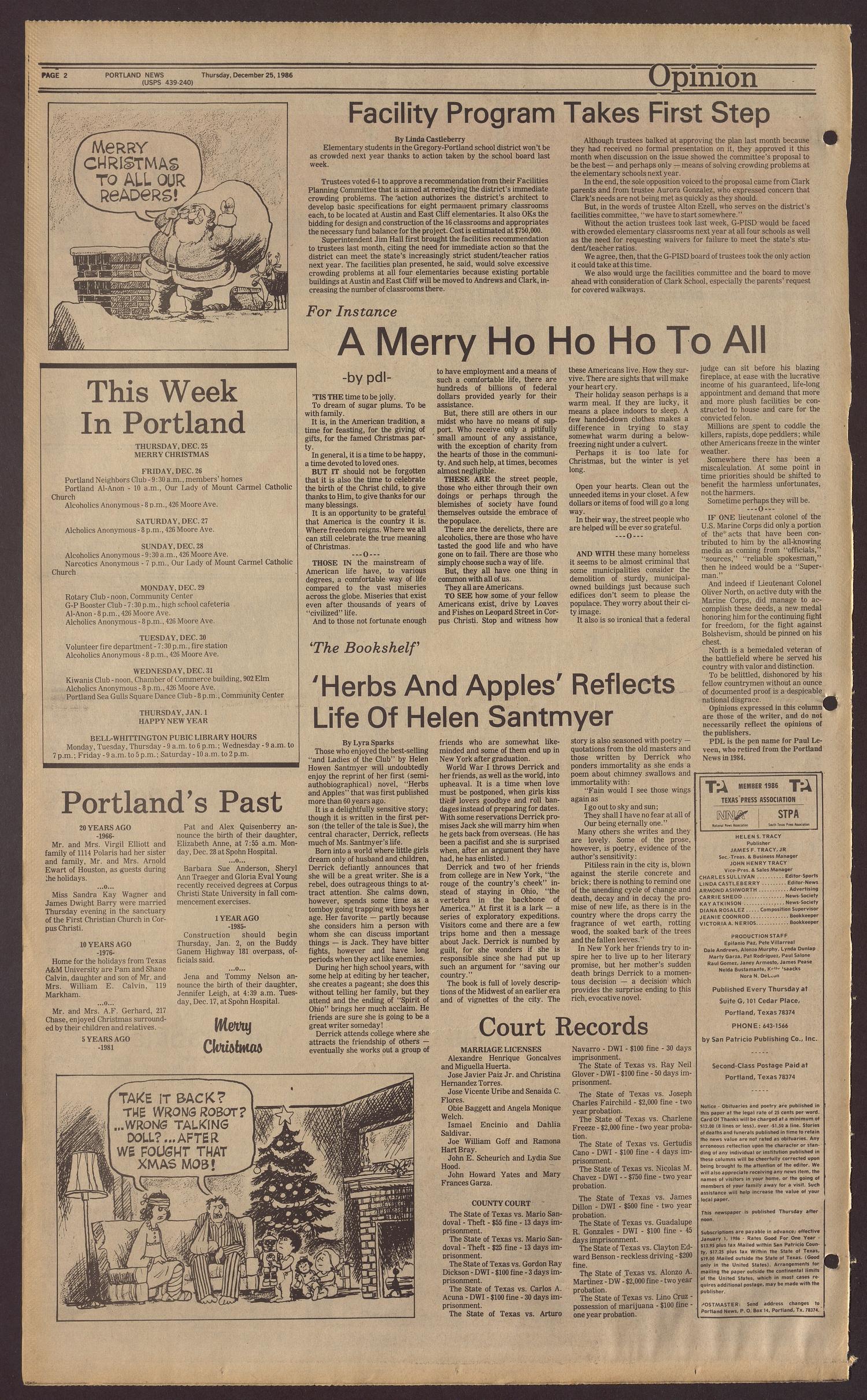 Portland News (Portland, Tex.), Vol. 20, No. 52, Ed. 1 Thursday, December 25, 1986
                                                
                                                    [Sequence #]: 2 of 22
                                                