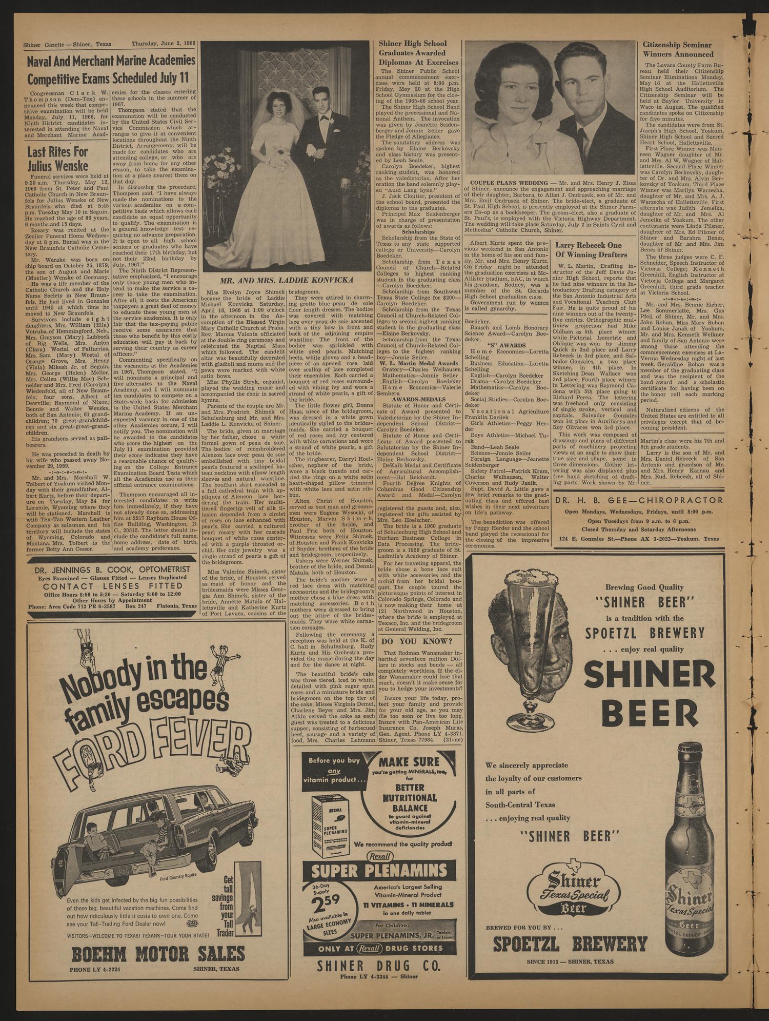 The Shiner Gazette (Shiner, Tex.), Vol. 74, No. 22, Ed. 1 Thursday, June 2, 1966
                                                
                                                    [Sequence #]: 2 of 8
                                                