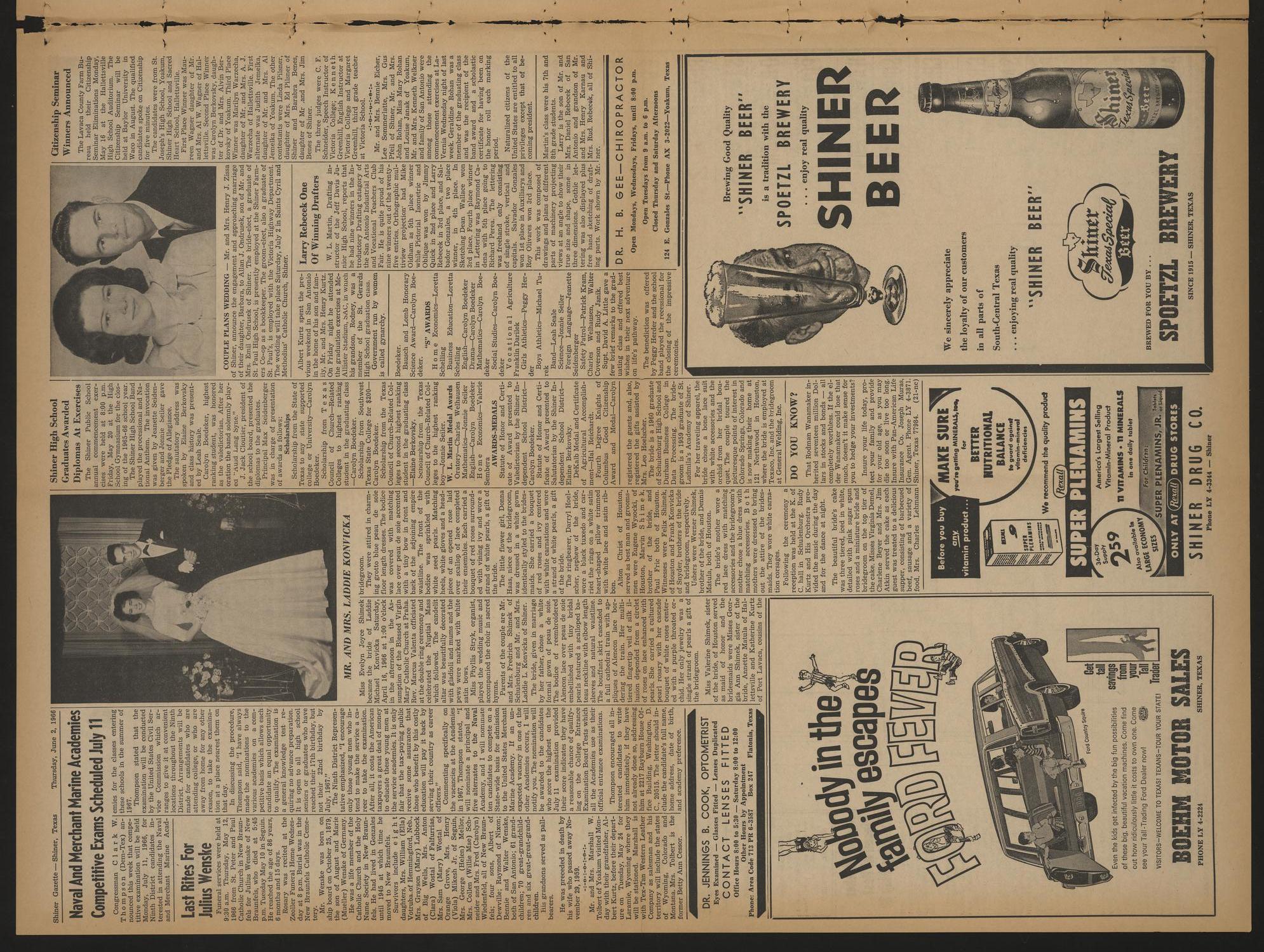 The Shiner Gazette (Shiner, Tex.), Vol. 74, No. 22, Ed. 1 Thursday, June 2, 1966
                                                
                                                    [Sequence #]: 2 of 8
                                                