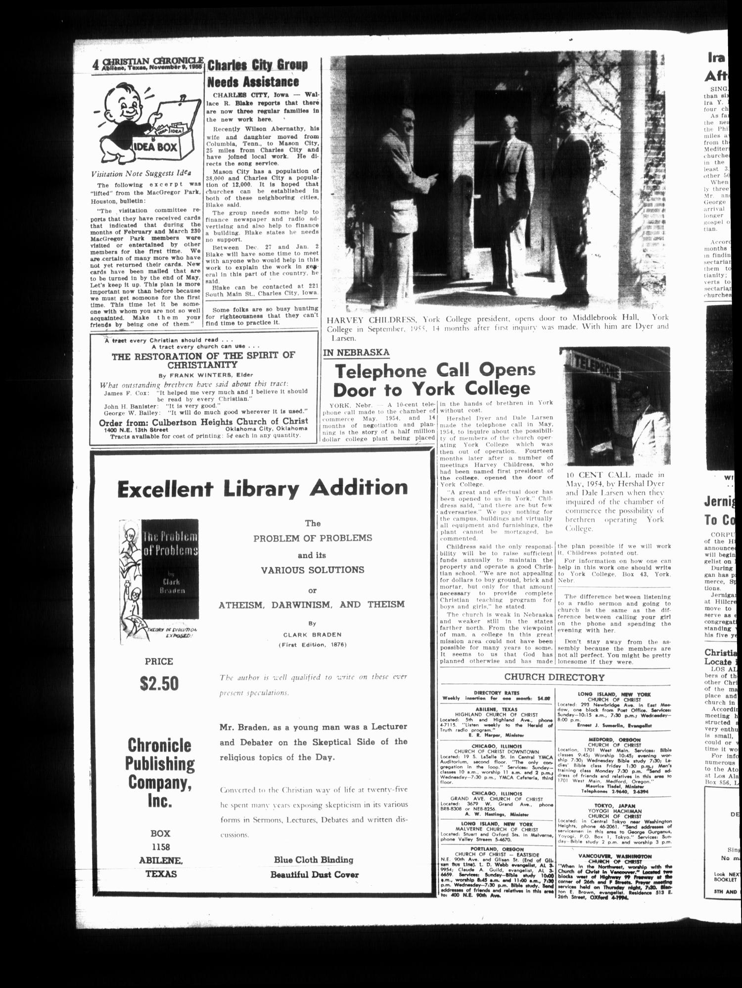 Christian Chronicle (Abilene, Tex.), Vol. 13, No. 23, Ed. 1 Wednesday, November 9, 1955
                                                
                                                    [Sequence #]: 4 of 8
                                                