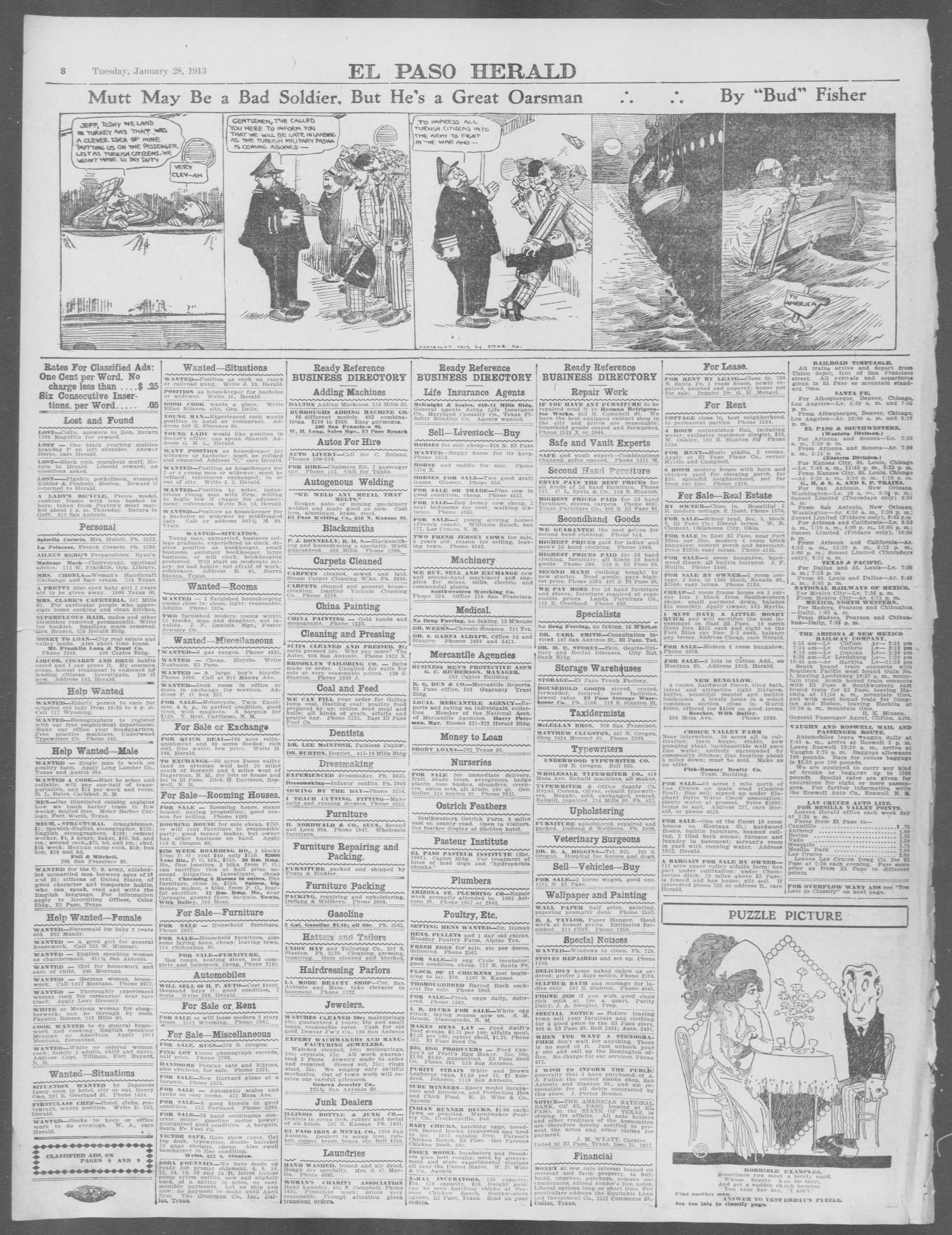 El Paso Herald (El Paso, Tex.), Ed. 1, Tuesday, January 28, 1913
                                                
                                                    [Sequence #]: 8 of 10
                                                