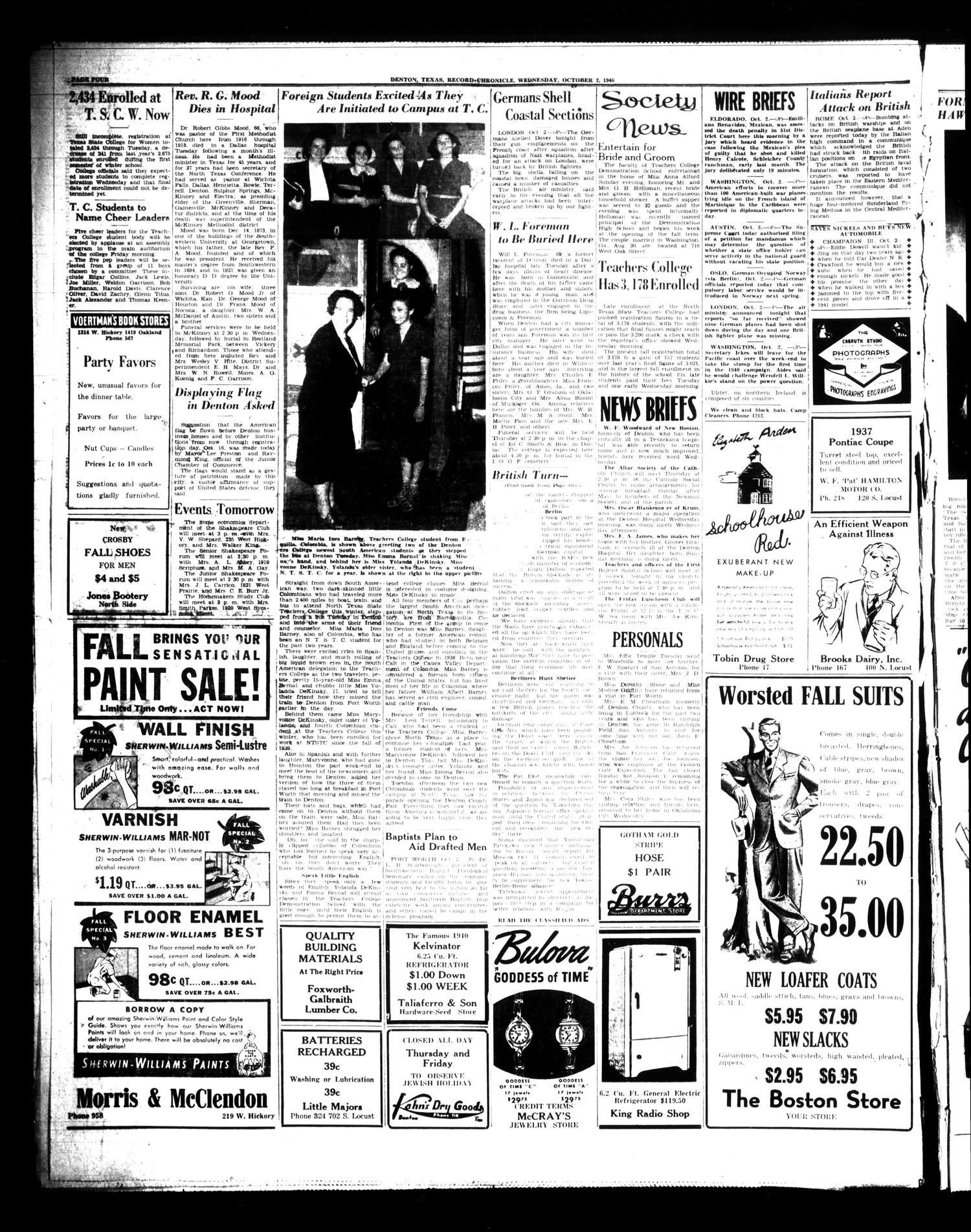 Denton Record-Chronicle (Denton, Tex.), Vol. 40, No. 42, Ed. 1 Wednesday, October 2, 1940
                                                
                                                    [Sequence #]: 4 of 8
                                                