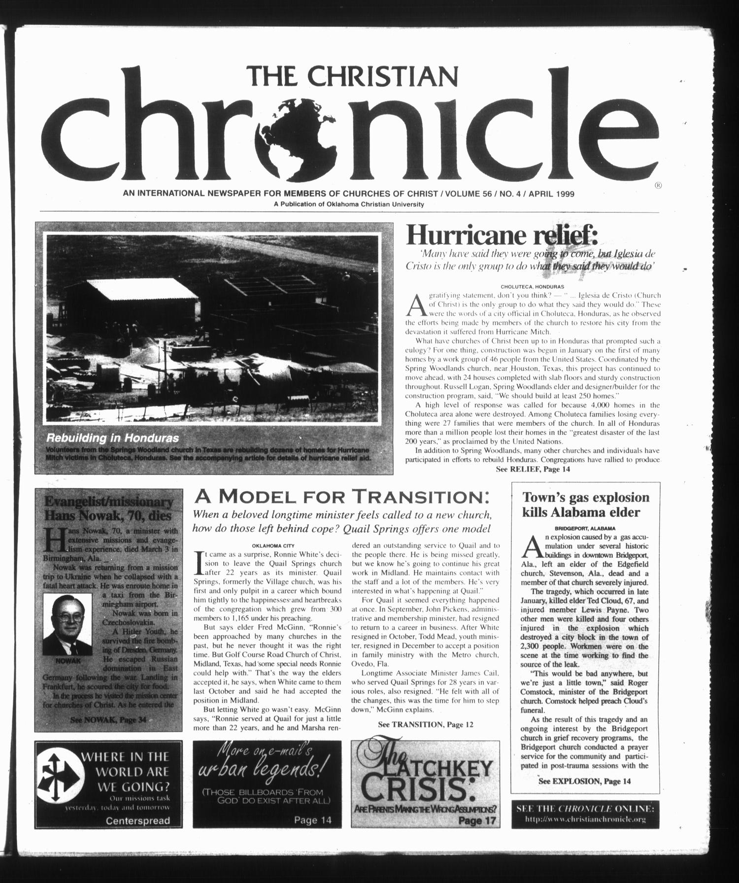 The Christian Chronicle (Oklahoma City, Okla.), Vol. 56, No. 4, Ed. 1, April 1999
                                                
                                                    [Sequence #]: 1 of 35
                                                