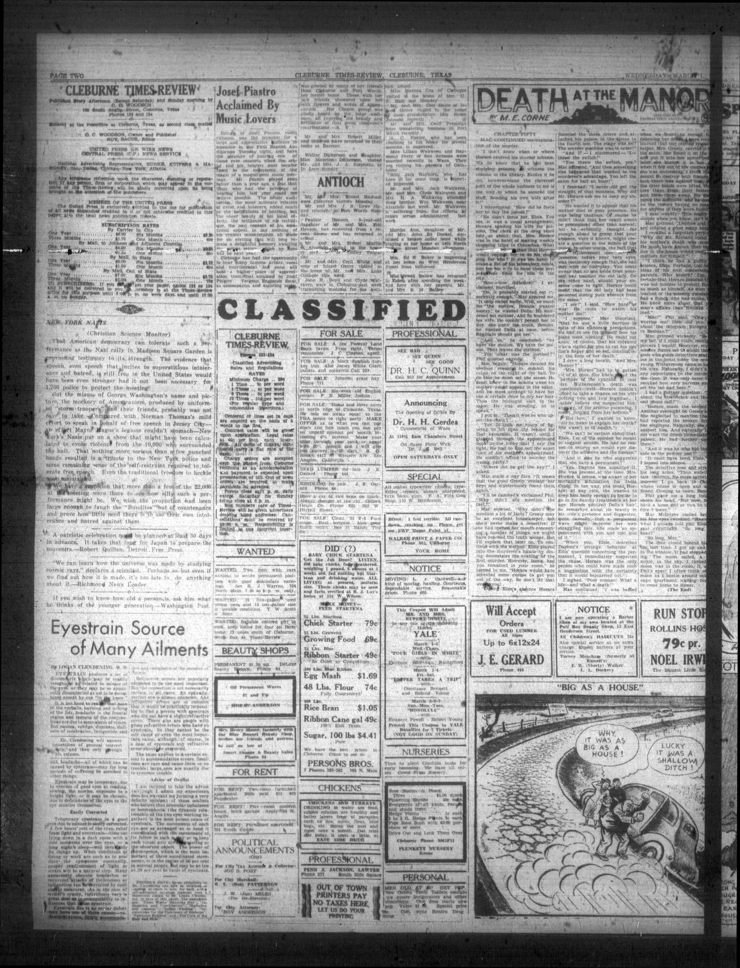 Cleburne Times-Review (Cleburne, Tex.), Vol. [34], No. 125, Ed. 1 Wednesday, March 1, 1939
                                                
                                                    [Sequence #]: 2 of 6
                                                