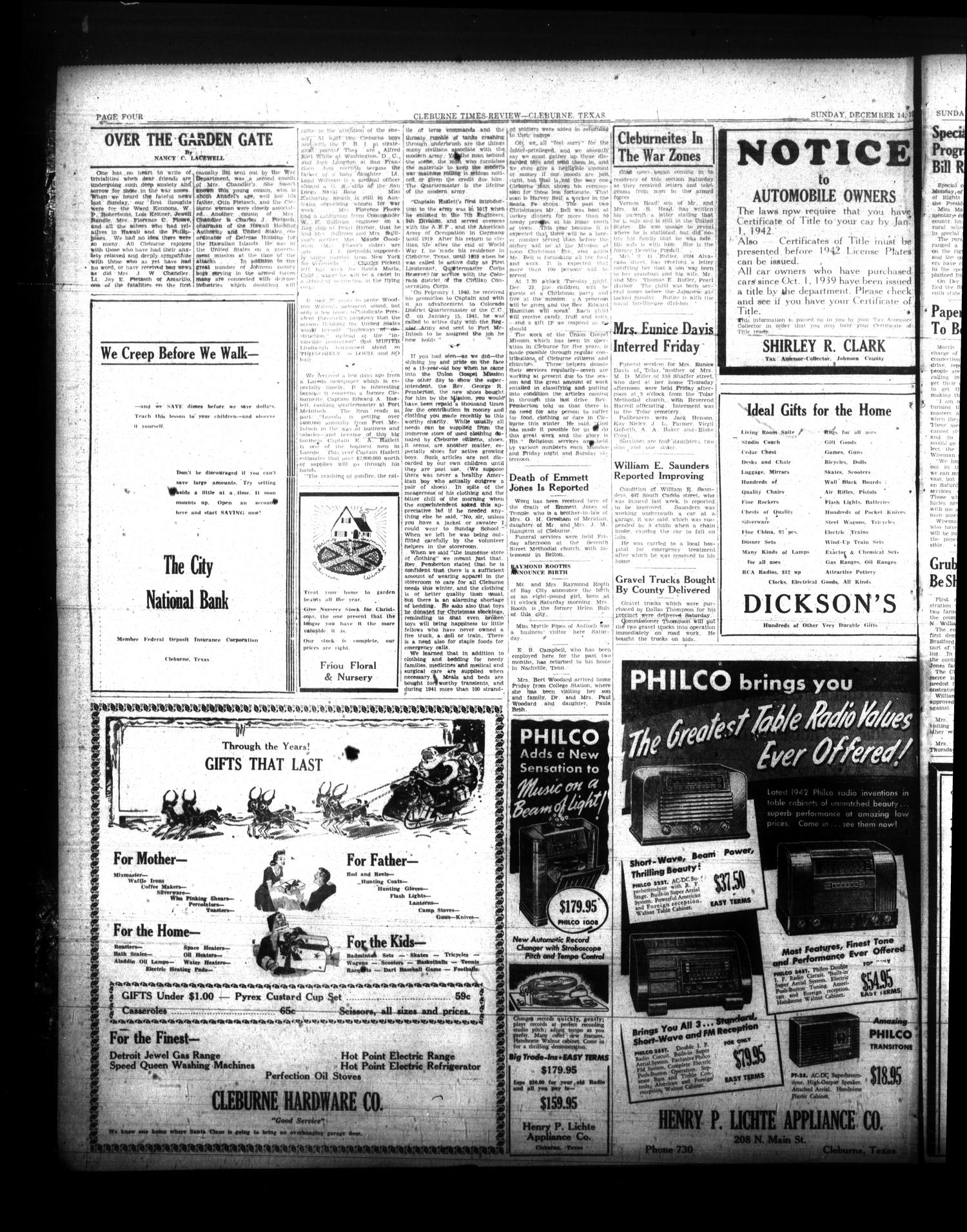 Cleburne Times-Review (Cleburne, Tex.), Vol. 37, No. 59, Ed. 1 Sunday, December 14, 1941
                                                
                                                    [Sequence #]: 4 of 10
                                                