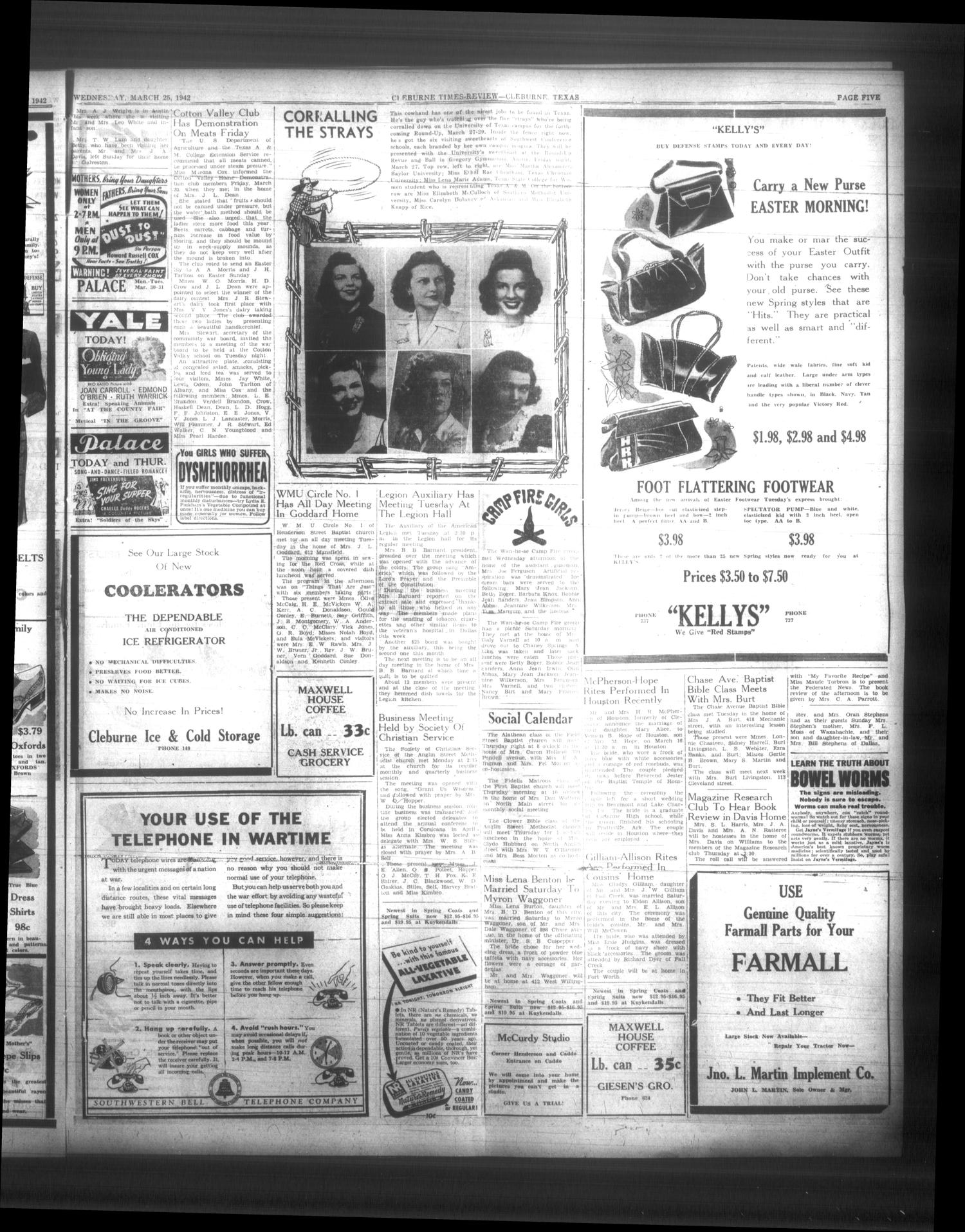 Cleburne Times-Review (Cleburne, Tex.), Vol. 37, No. 144, Ed. 1 Wednesday, March 25, 1942
                                                
                                                    [Sequence #]: 5 of 8
                                                