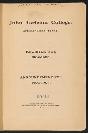 Primary view of object titled 'Catalog of John Tarleton Agricultural College, 1902-1903'.