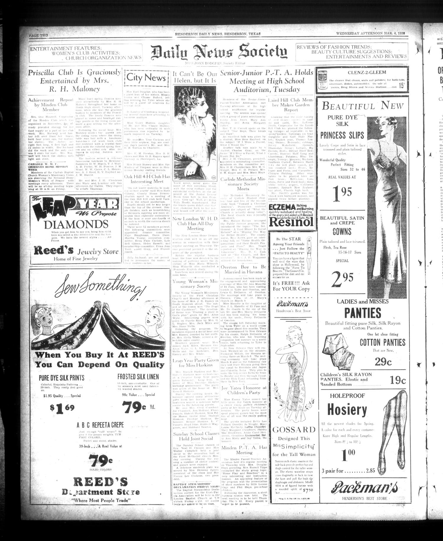 Henderson Daily News (Henderson, Tex.), Vol. 5, No. 301, Ed. 1 Wednesday, March 4, 1936
                                                
                                                    [Sequence #]: 2 of 10
                                                