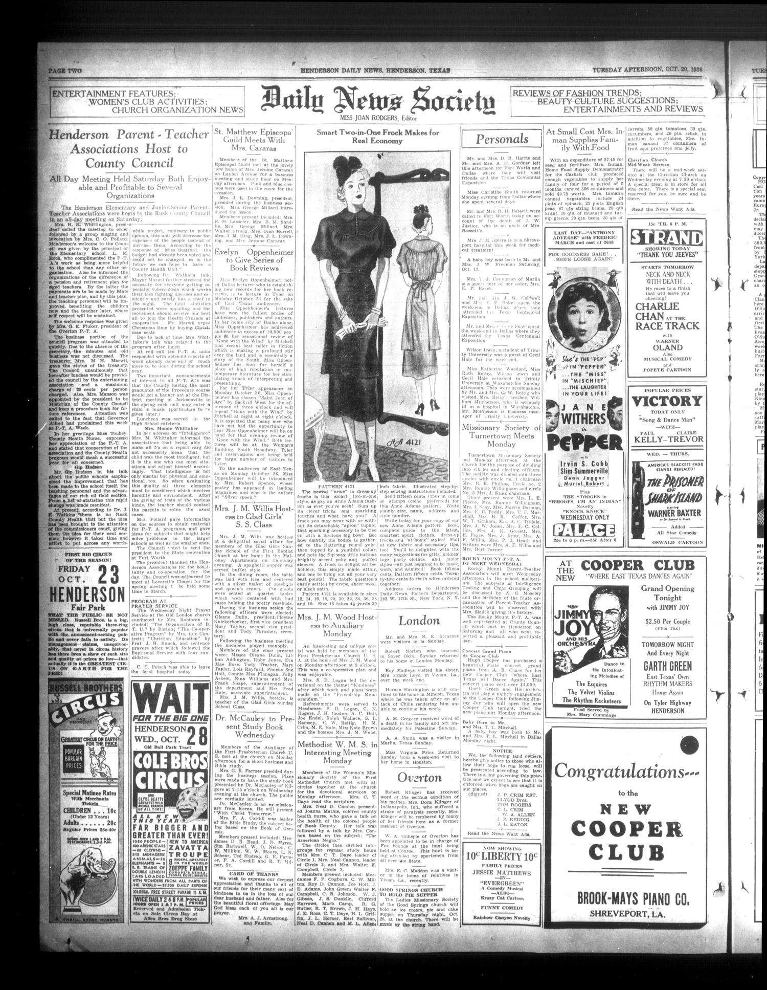 Henderson Daily News (Henderson, Tex.), Vol. 6, No. 184, Ed. 1 Tuesday, October 20, 1936
                                                
                                                    [Sequence #]: 2 of 10
                                                