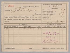 Primary view of object titled '[Receipt for Taxes Paid by J. J. Hudgins, March 1897]'.