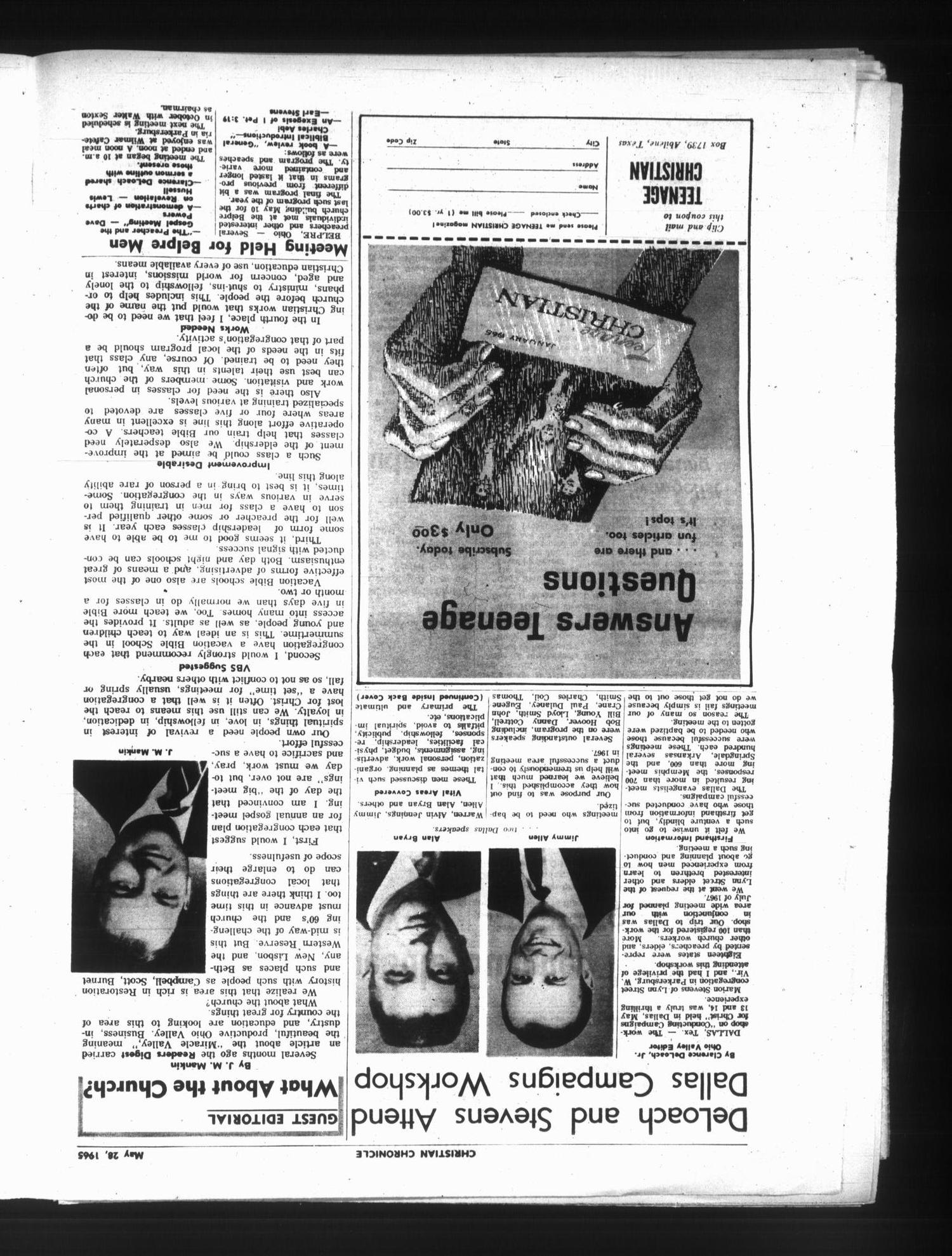 Christian Chronicle (Abilene, Tex.), Vol. 22, No. 34, Ed. 1 Friday, May 28, 1965
                                                
                                                    [Sequence #]: 2 of 4
                                                