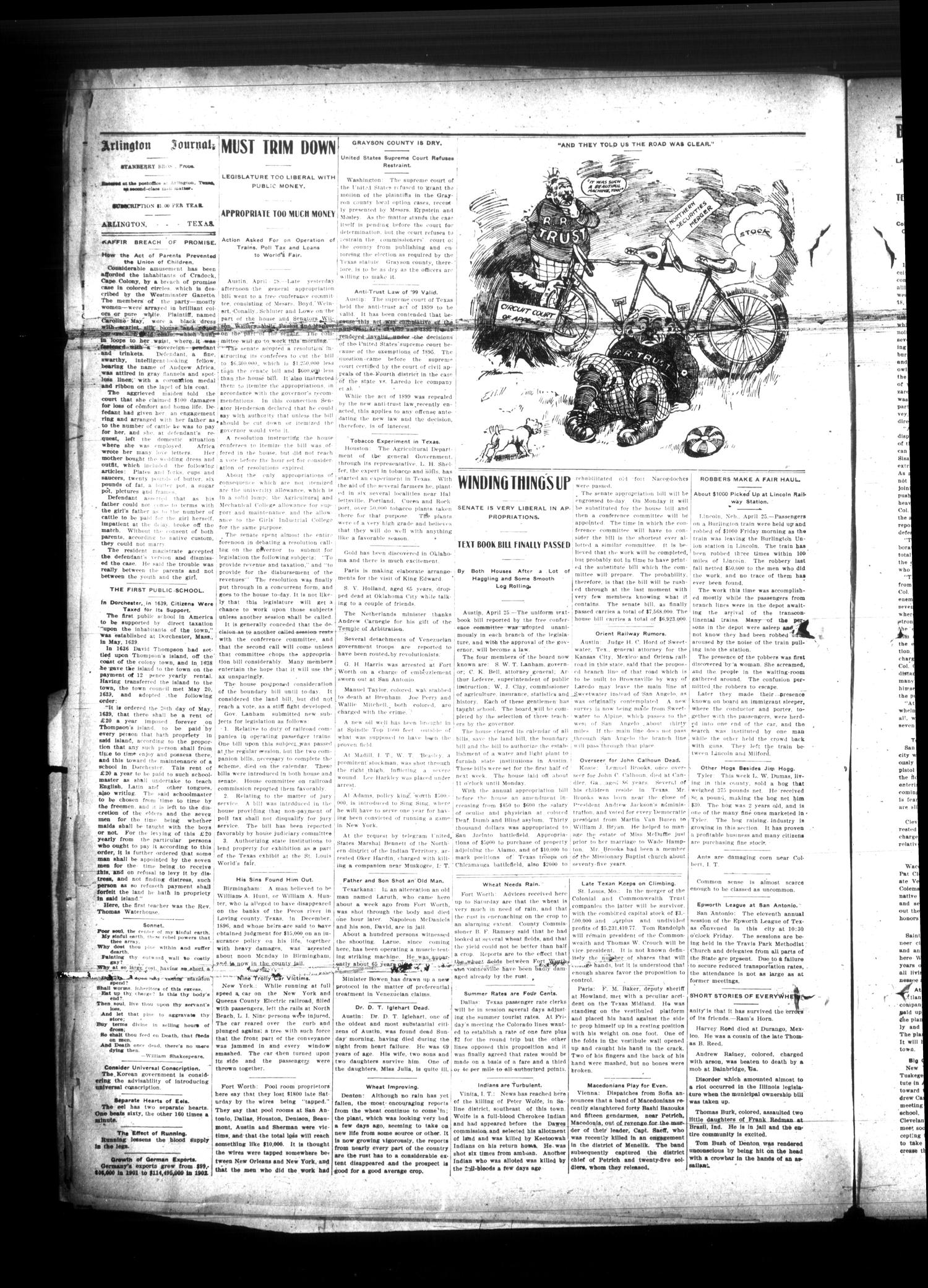The Arlington Journal. (Arlington, Tex.), Vol. 7, No. 18, Ed. 1 Thursday, April 30, 1903
                                                
                                                    [Sequence #]: 2 of 6
                                                