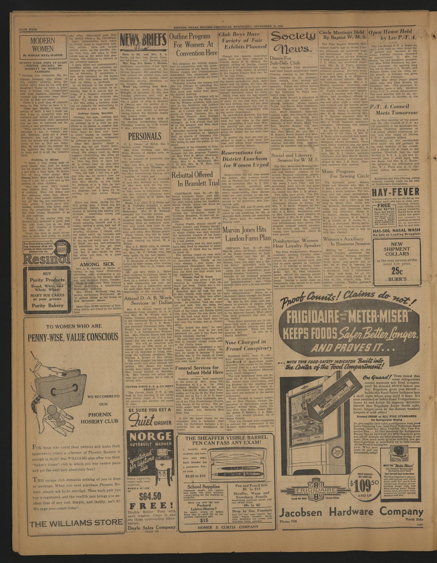 Denton Record-Chronicle (Denton, Tex.), Vol. 36, No. 34, Ed. 1 Wednesday, September 23, 1936
                                                
                                                    [Sequence #]: 4 of 8
                                                