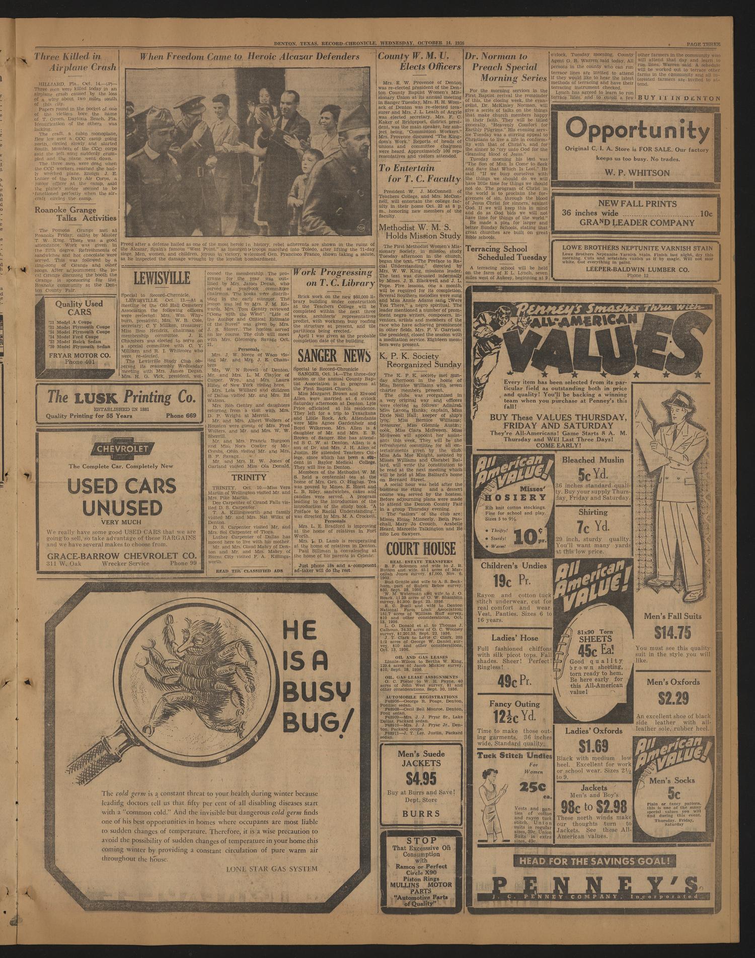 Denton Record-Chronicle (Denton, Tex.), Vol. 36, No. 52, Ed. 1 Wednesday, October 14, 1936
                                                
                                                    [Sequence #]: 3 of 8
                                                