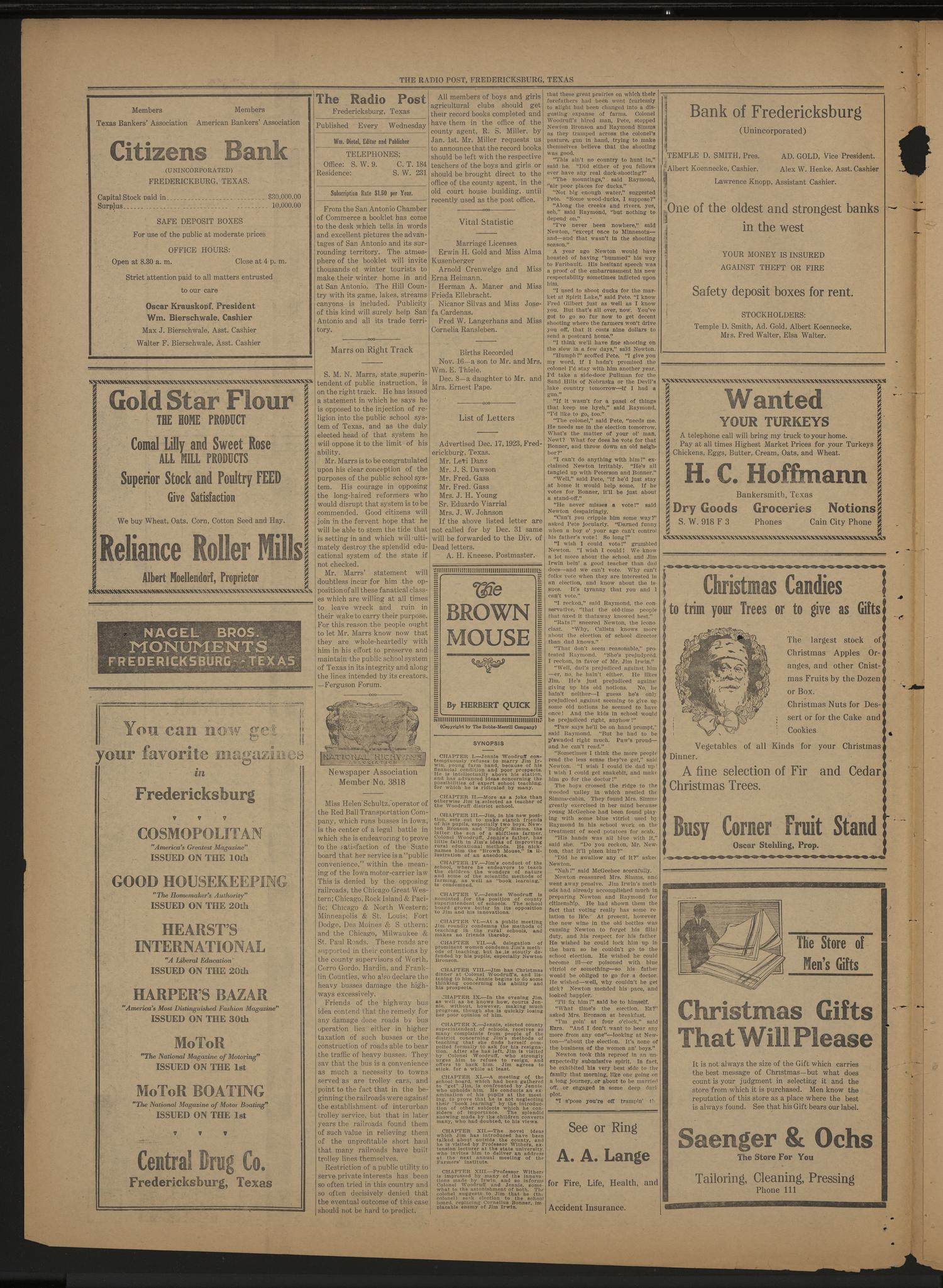 The Radio Post (Fredericksburg, Tex.), Vol. 2, No. 14, Ed. 1 Wednesday, December 19, 1923
                                                
                                                    [Sequence #]: 2 of 6
                                                