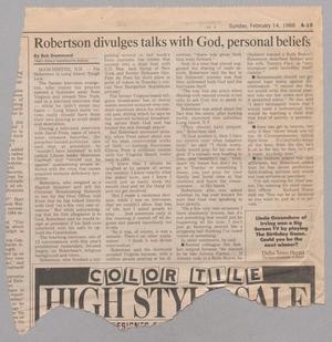 Primary view of object titled '[Clipping: Robertson divulges talks with God, personal beliefs]'.