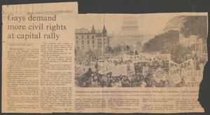 Primary view of object titled '[Clipping: Gays demand more civil rights at capital rally]'.