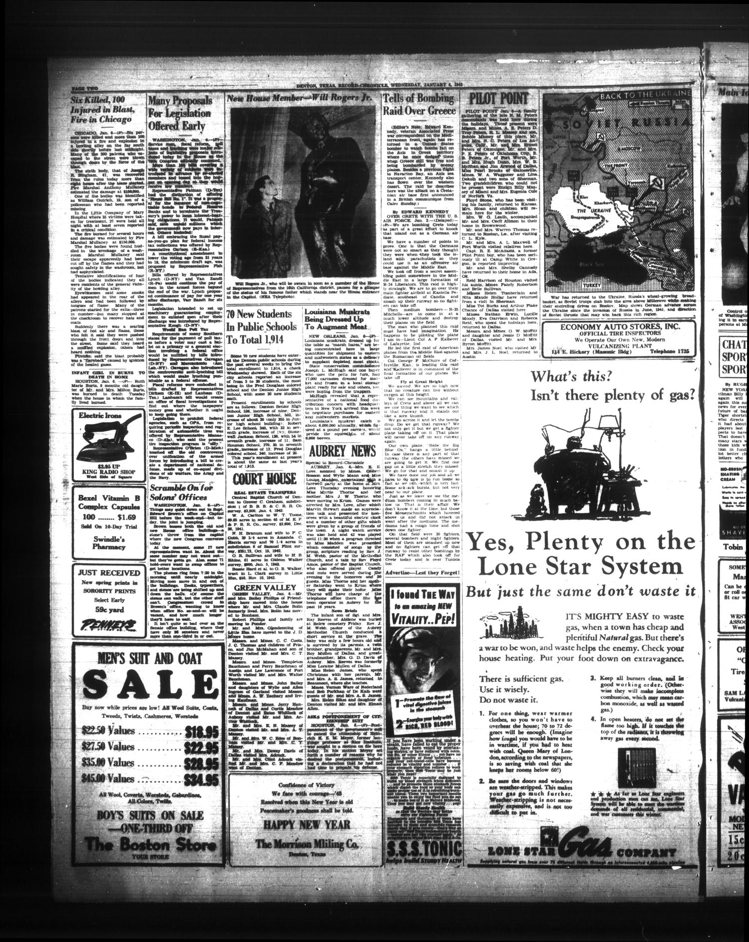 Denton Record-Chronicle (Denton, Tex.), Vol. 42, No. 124, Ed. 1 Wednesday, January 6, 1943
                                                
                                                    [Sequence #]: 2 of 8
                                                