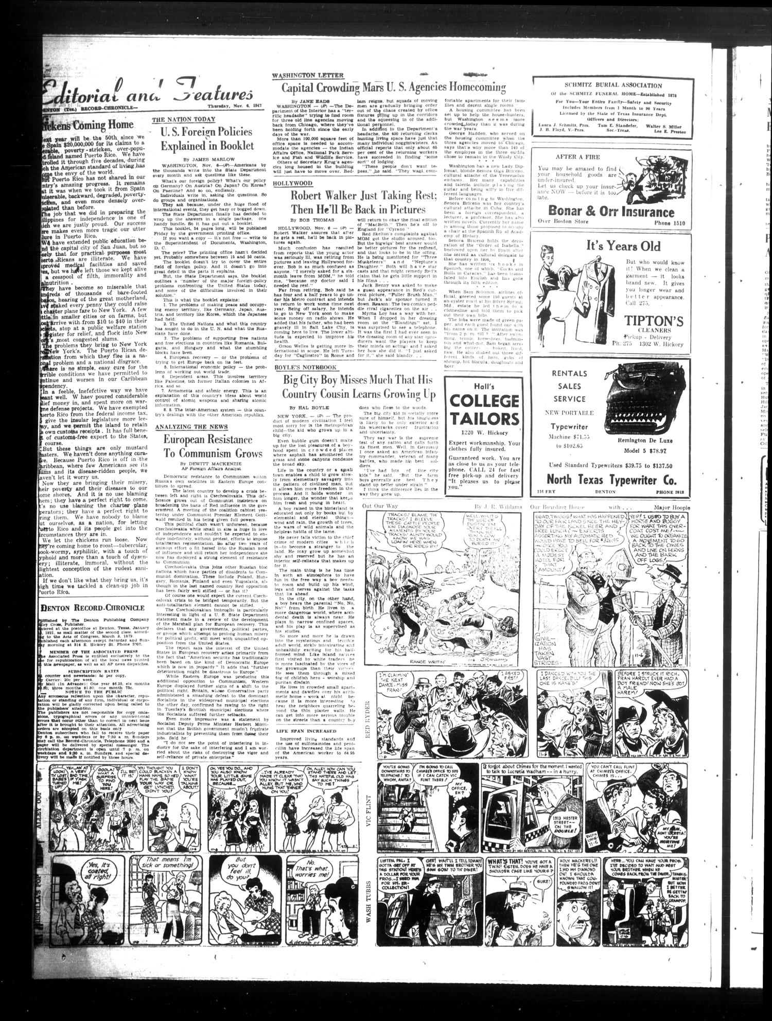 Denton Record-Chronicle (Denton, Tex.), Vol. 45, No. 72, Ed. 1 Thursday, November 6, 1947
                                                
                                                    [Sequence #]: 4 of 12
                                                