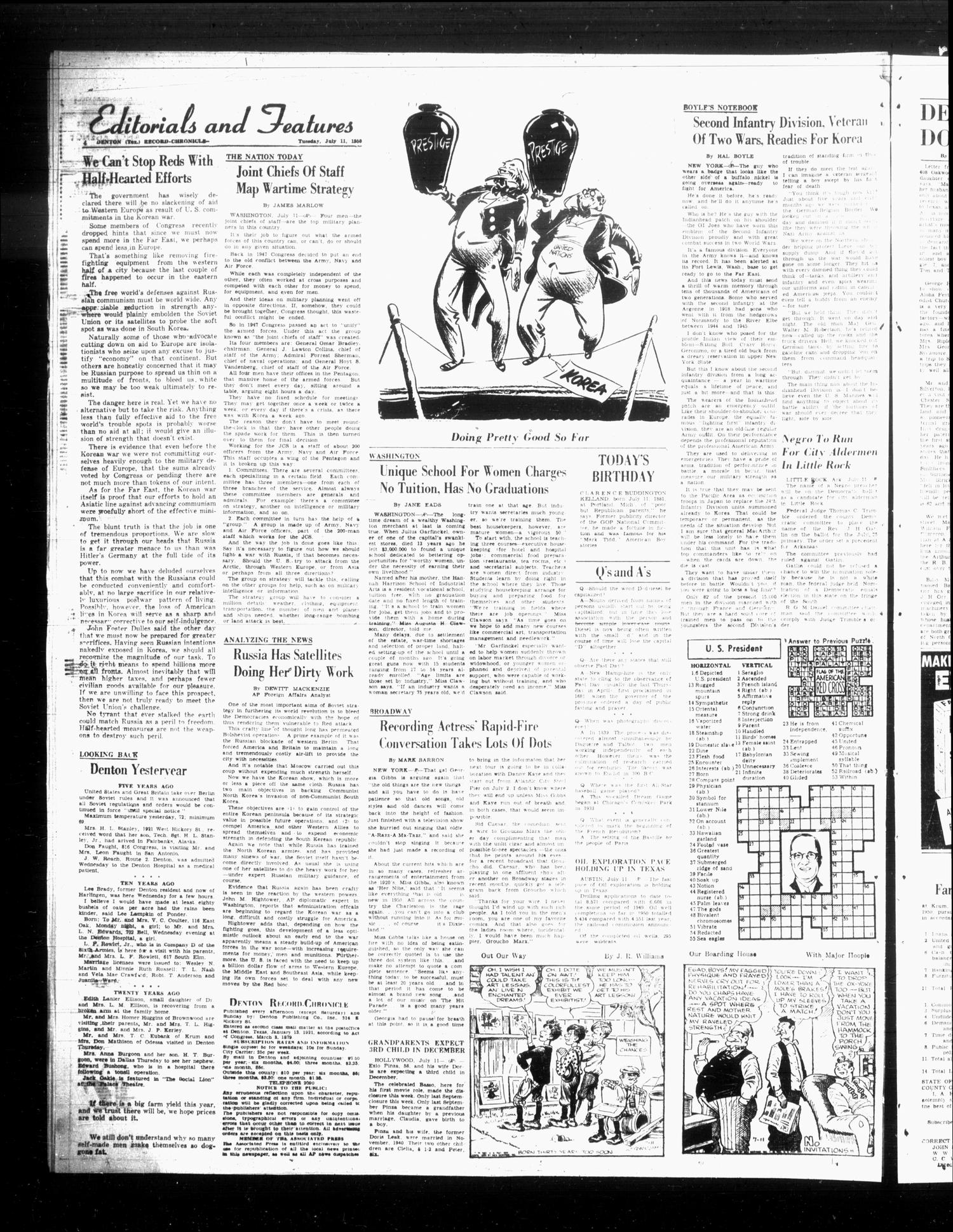 Denton Record-Chronicle (Denton, Tex.), Vol. 47, No. 285, Ed. 1 Tuesday, July 11, 1950
                                                
                                                    [Sequence #]: 4 of 10
                                                