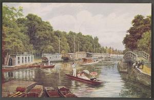 Primary view of object titled '[Postcard of College Barges Near Folly Bridge at Oxford]'.