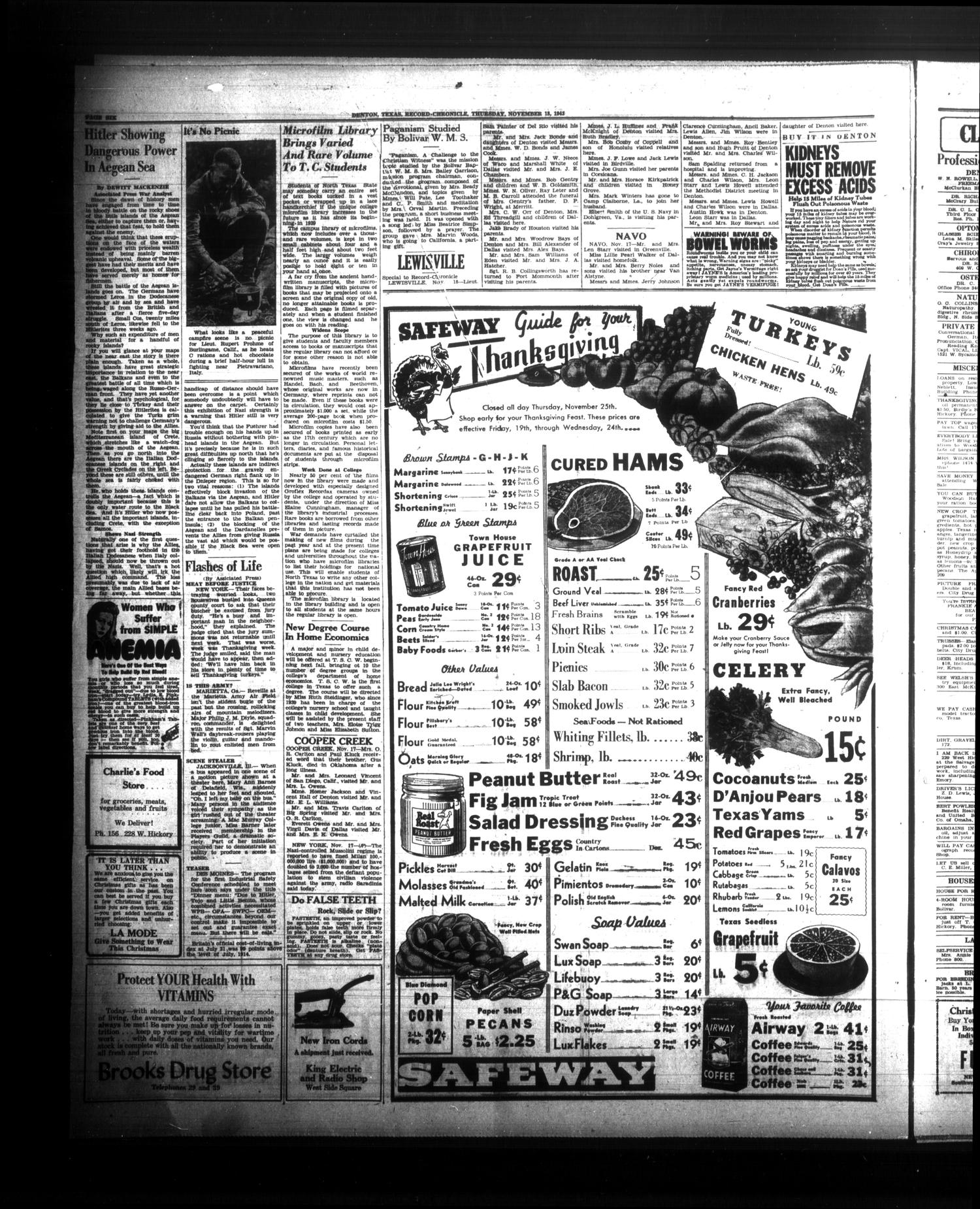 Denton Record-Chronicle (Denton, Tex.), Vol. 41, No. 82, Ed. 1 Thursday, November 18, 1943
                                                
                                                    [Sequence #]: 6 of 12
                                                