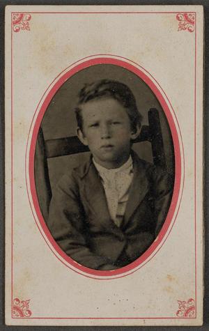Primary view of object titled '[Photograph of a Boy Sitting in a Wooden Chair]'.