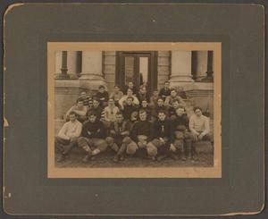 Primary view of object titled '[Photograph of the Football Players at the Carnegie Library]'.