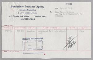 Primary view of object titled '[Invoice for Insurance for Mrs. Fannie K. Adoue, July 1954]'.