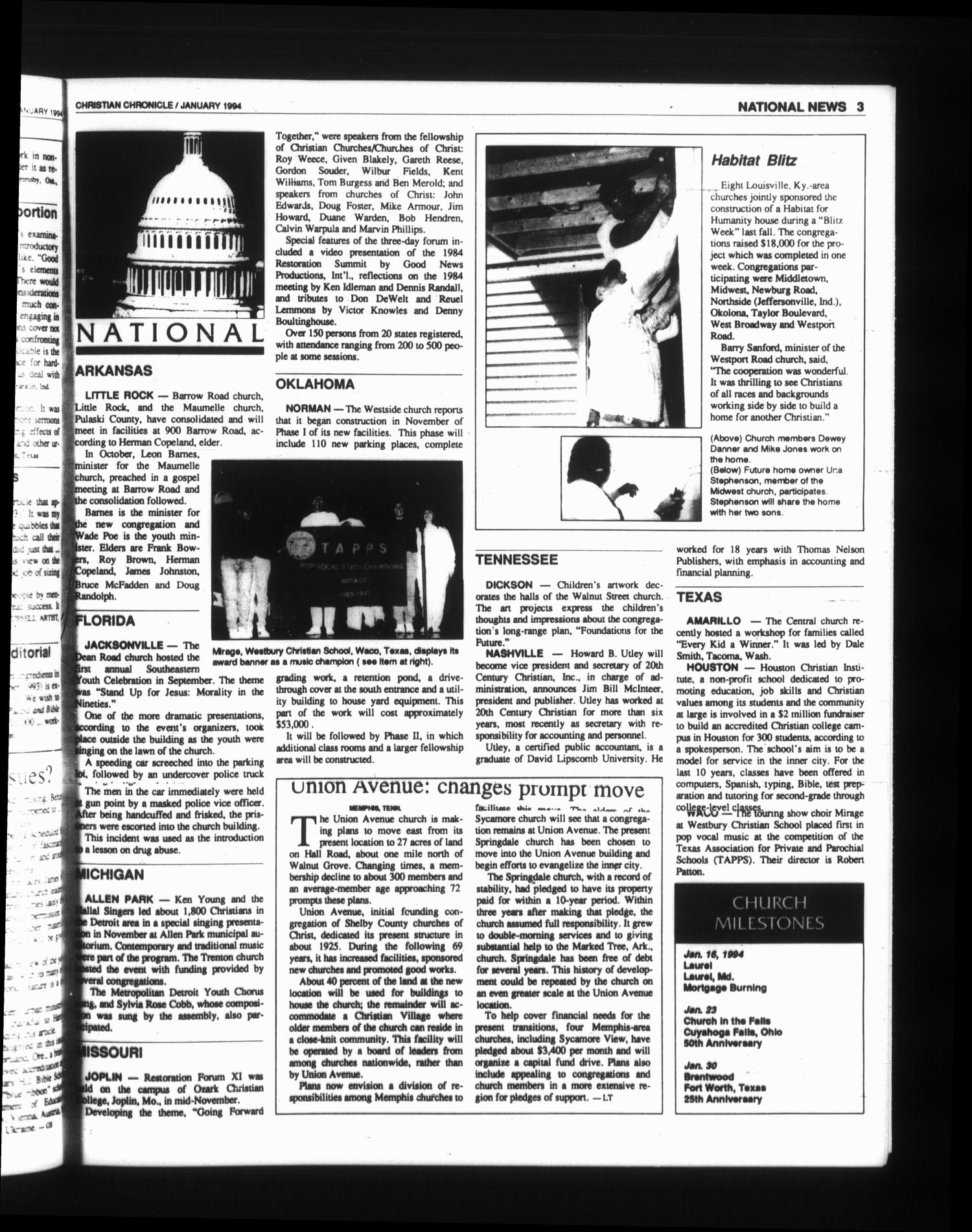 The Christian Chronicle (Oklahoma City, Okla.), Vol. 51, No. 1, Ed. 1 Saturday, January 1, 1994
                                                
                                                    [Sequence #]: 3 of 30
                                                